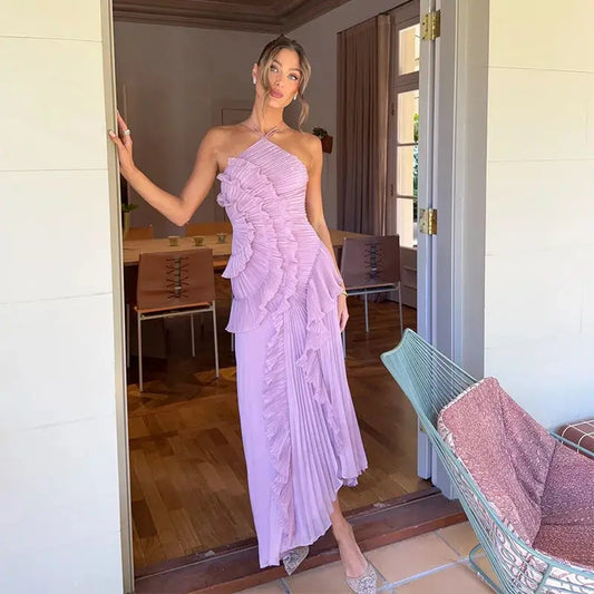 Veloria™ Pleated Halter Neck Maxi Dress 